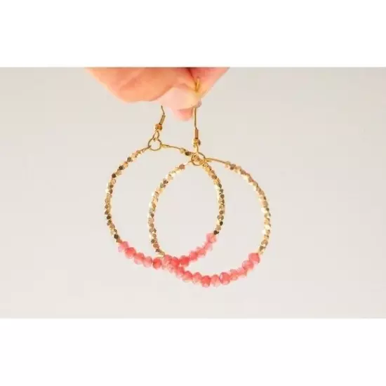 Red Jade Pink Sparkly Gold Beaded Earring Gemstone dangle hoops vacation jewelry