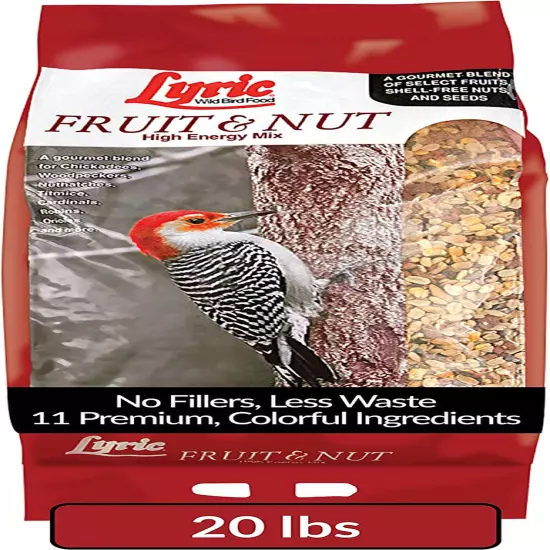 Fruit and Nut Wild Bird Seed - High Energy Wild Bird Food Mix - Attracts Woodpec