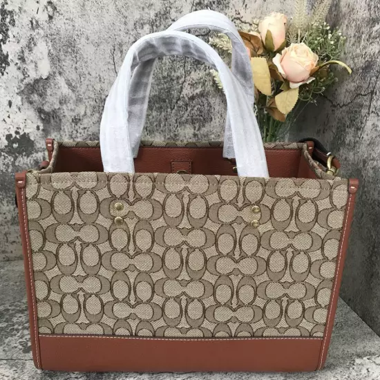 COACH Disney Mickey Mouse Tote Bag Brown Signature Jacquard Outlet