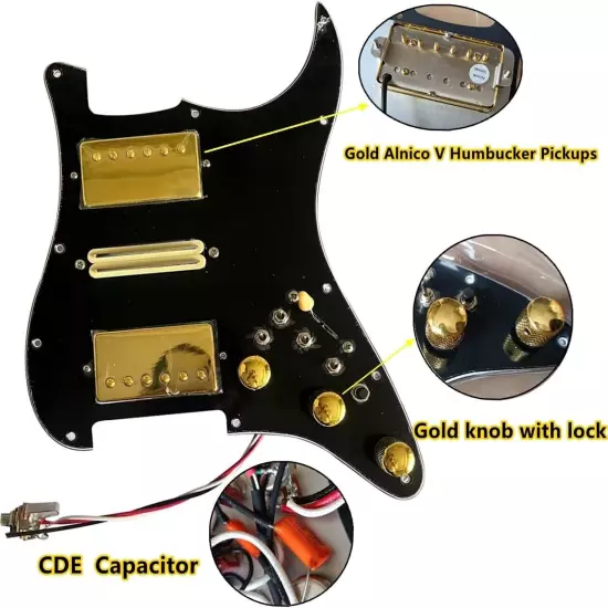 11-Holes Prewired Loaded Pickguard with Gold HSH Alnico V Pickups