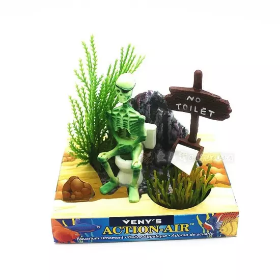 PIRATE SKELETON ON TOILET Air Driven Ornament Fish Tank Decor Aquarium Decoratio