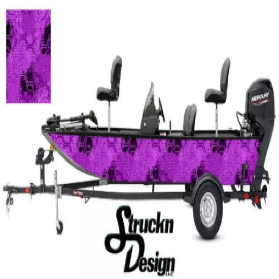 Purple Grunge Hexagons Boat Wrap Vinyl Graphic Decal Kit Fish Bass Fishing US