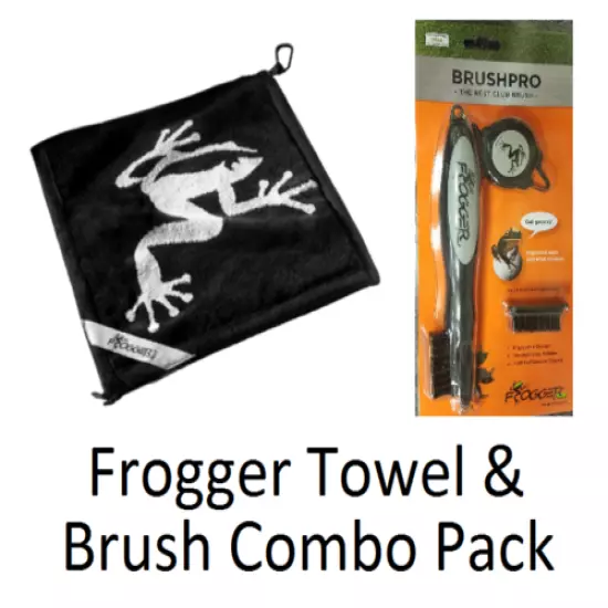 Frogger Golf Wet and Dry Amphibian Towel & Brush Pro Black Towel Grey Brush