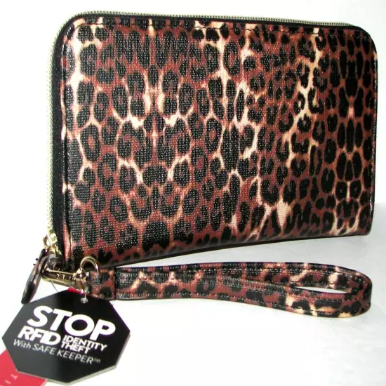 KELLY & KATIE Leopard Zip-Around Clutch Wallet Wristlet NWT 