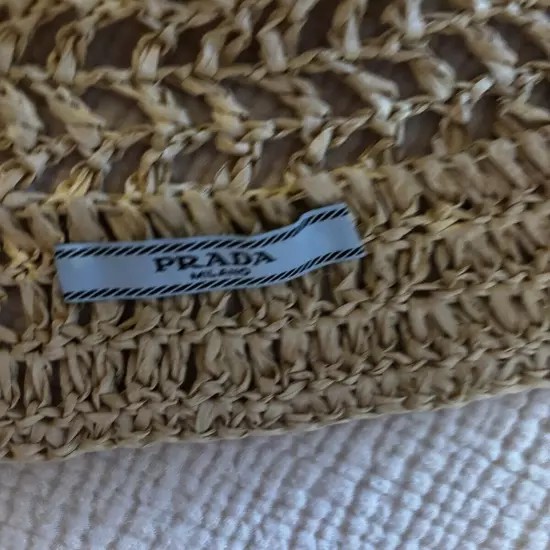 PRADA Beige Natural Crochet Bucket Hat Small