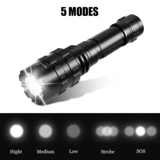 Flashlight 1600 Lumen with Mount Clip + Rechargeable Battery + Remote Switch