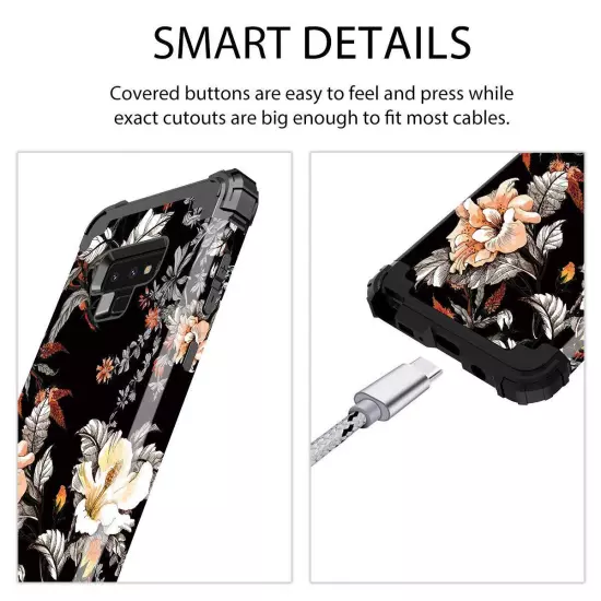 Compatible with Galaxy Note 9 Case,Floral Three Layer Heavy Duty Hybrid Sturd...