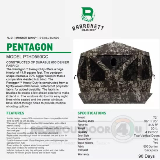 PTHD550CC Barronett Blinds Huge Pentagon Easy Access ATV Hunting Blind REFURBS