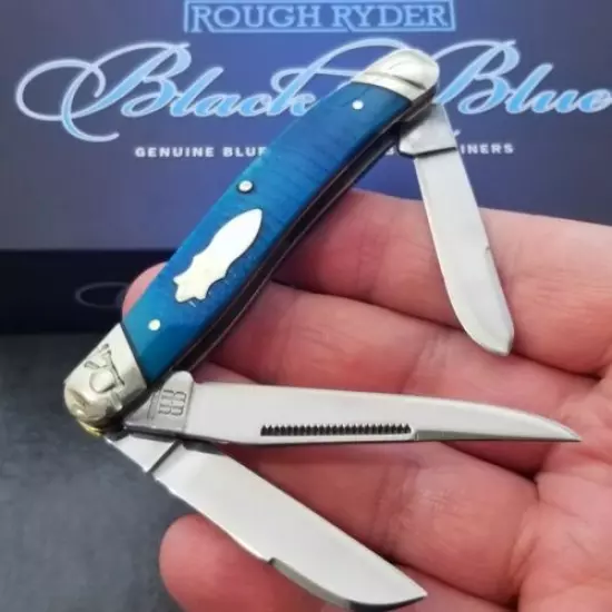 ROUGH RIDER RR 2119 3 BLADE MEDIUM STOCKMAN BLUE FOLDING POCKET KNIFE