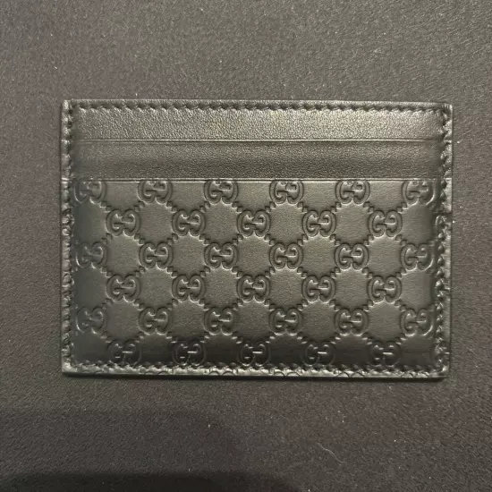 NWOT GUCCI Micro Guccissima Black Leather Logo Card Holder Monogram Authentic