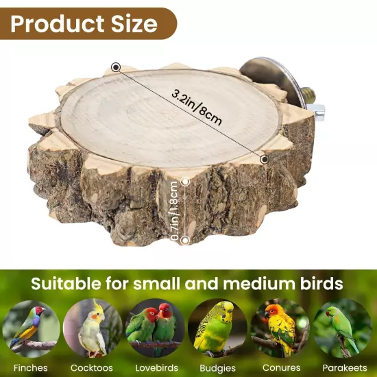 3PCS Bird Perch Natural Round Wooden Platform Parrot Perch Standing Branch fo...