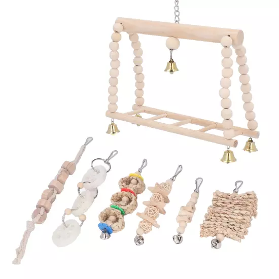 7pcs Bird Swing Chewing Toys Hanging Bell Climbing Ladder Birdcage Accessories