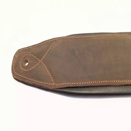 Padded Genuine Leather Guitar or Bass Strap 3.25" Wide Lightly Distressed Brown