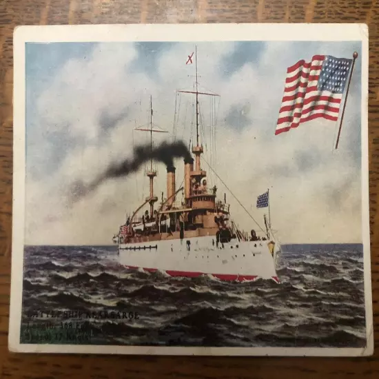 Hat Tally Postcard 1900-1920 USN Navy USS Kearsarge BB5 Great White Fleet, WWI