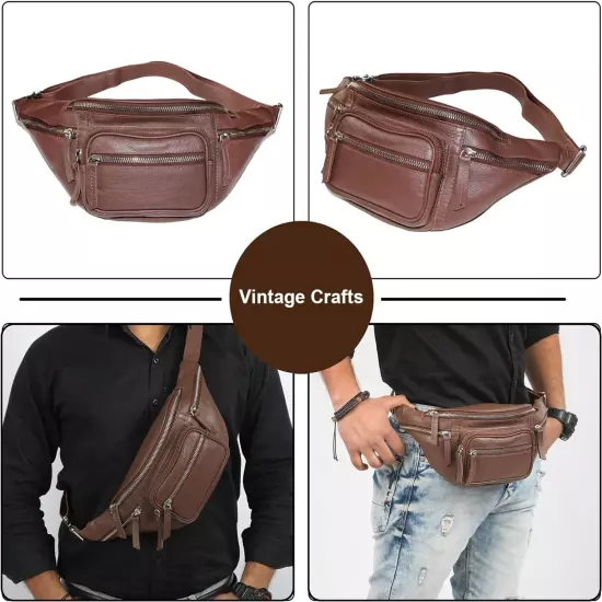 Fanny Pack Waist Bag Multi function Genuine Leather Hip Bum Bag Travel Pouch