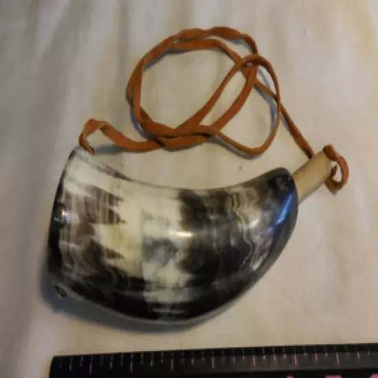 AUTHENTIC BLACK POWDER HORN REENACTMENT FLASK MUZZLELOADER 