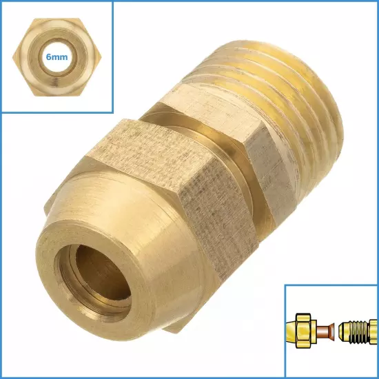 Brass Flared Fitting 1/4" BSP x 6mm Copper Pipe Tube Connector Clamp Gas Adapter