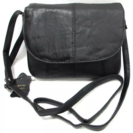 Classic 6Pocket Soft Slim Small Leather Everyday Purse Shoulder Cross Body Black