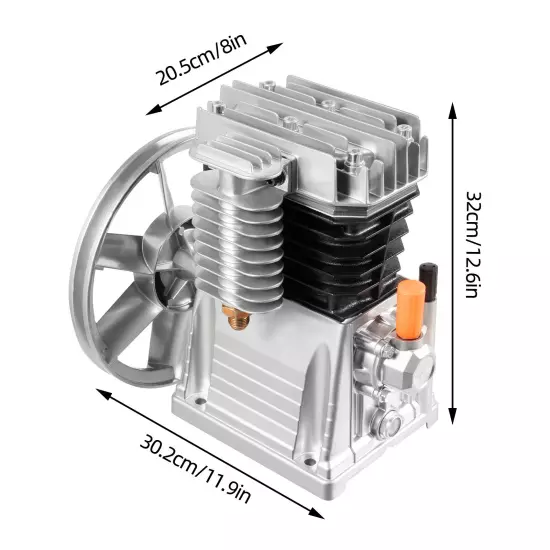 3HP 2.2KW Twin Cylinder Air Compressor Pump Motor Head 150PSI 250L/min +Silencer