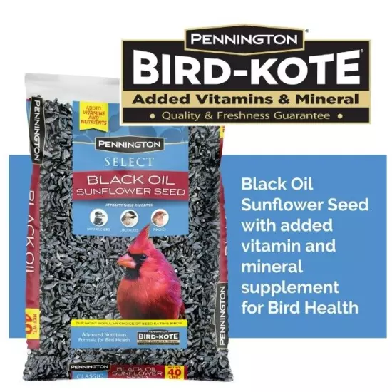 Pennington Select Black Oil Sunflower Seed Dry Wild Bird Feed, 40 lb. Bag,1 Pack