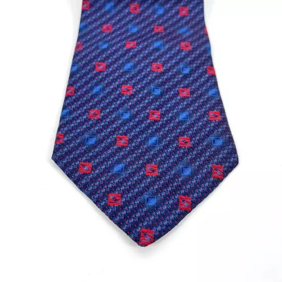 Tommy Hilfiger Necktie Blue Red Geometric Pattern Mens Silk Tie Preppy VINTAGE