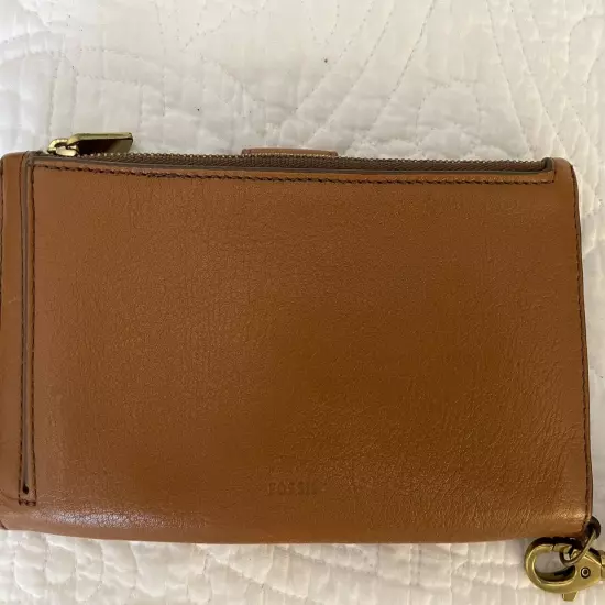 FOSSIL Brown Leather Bifold Long Wallet w/ Detachable Wristlet Strap