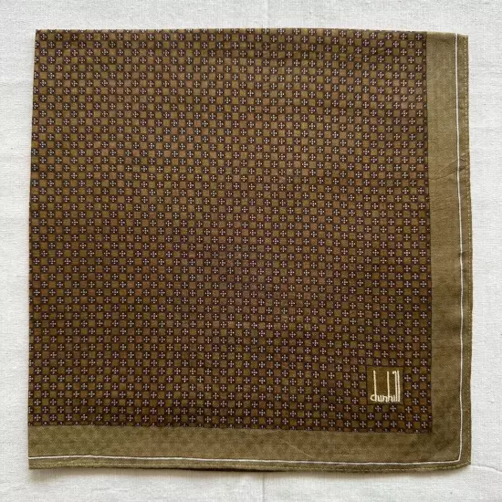 dunhill Handkerchief Vintage Brown Cotton Geometric Pattern Pocket Square 20"