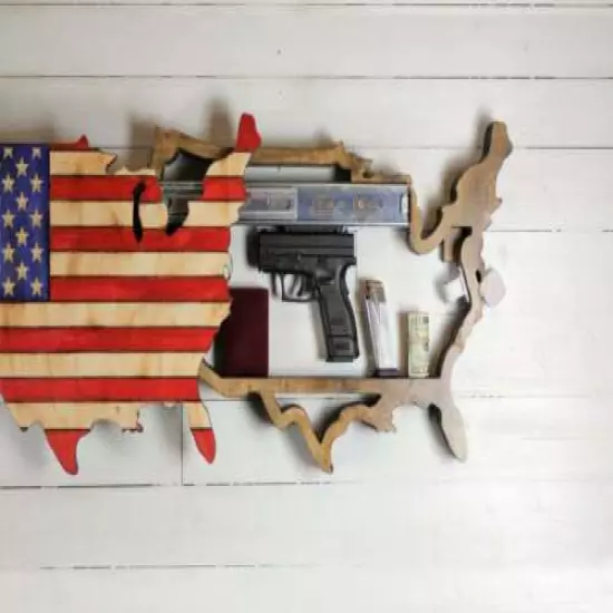 Wood American Flag shaped like United States map Concealment Furniture