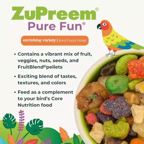 ZuPreem Pure Fun Bird Food for Parrots & Conures, 2 lb - Blend of Fruit, Nuts