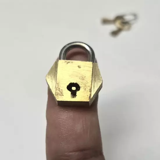 Solid Brass Mini Lever Lock Padlock With Skeleton Key. Tiny 15 mm Made In India.