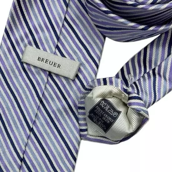 BREUER White/Purple Striped Silk LUXURY Tie HANDMADE ITALY