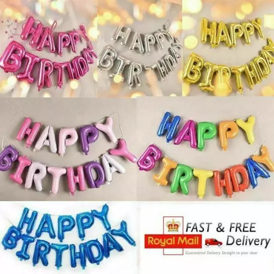 Happy Birthday Balloons Banner Balloon Bunting Party Decoration Inflating Decor