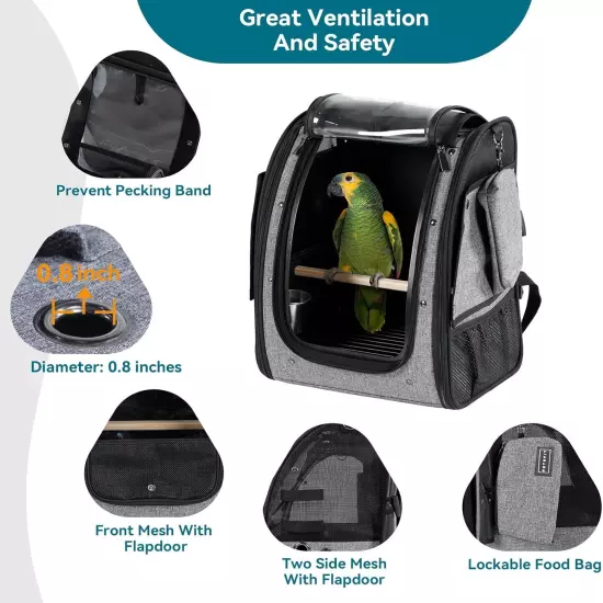 Petsfit Bird Carrier Medium Size with Stainless Steel Bowl, Parrot Backpack 