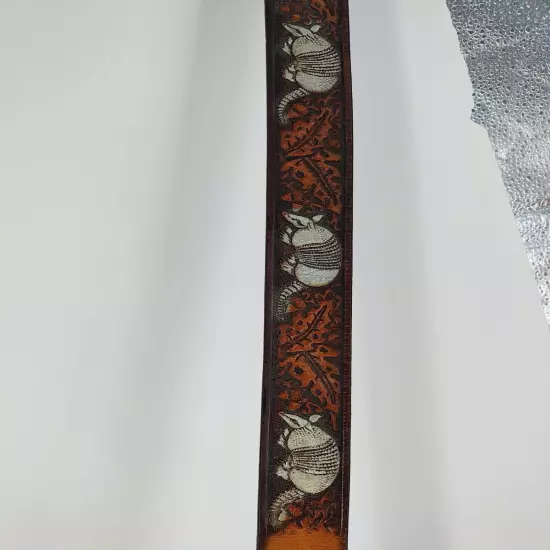 Hand Painted Leather Belt With Armadillos And Personalized Walter On Rear