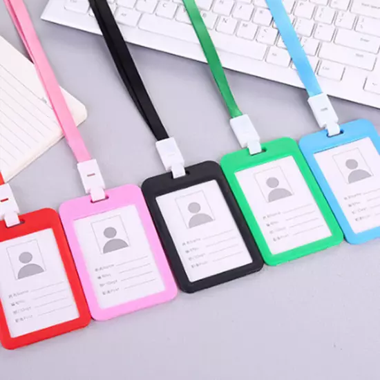 Double-Sided Plastic ID Card Holder Work Badge Wallet Neck Strap Lanyard❥