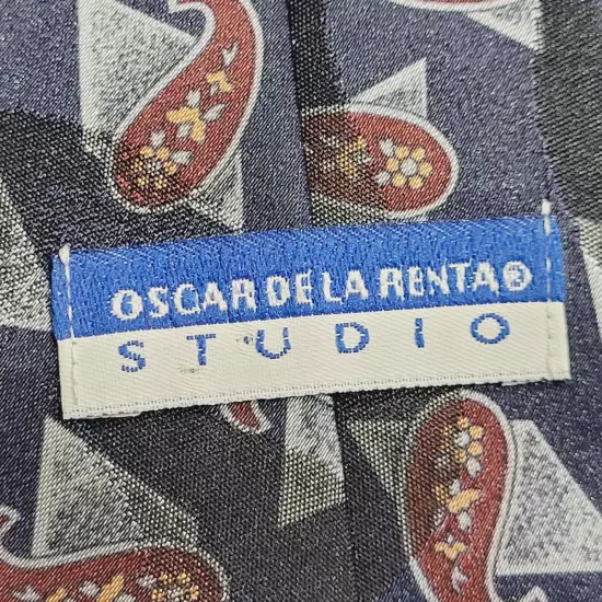 Oscar De La Renta Blue Business and Casual Necktie Blue with Paisley on Diamonds