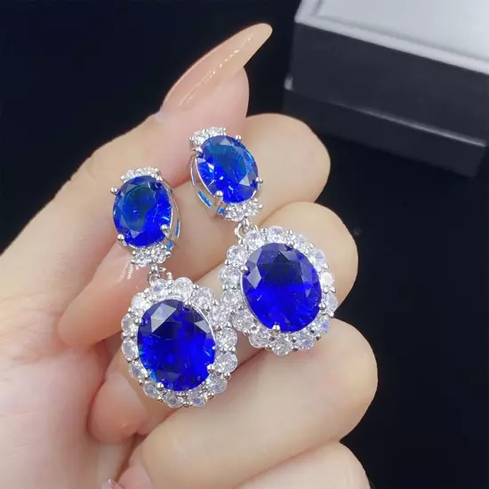 New Mix Color Fashion Jewelry Sapphire Blue Topaz Gemstone Women Silver Earring