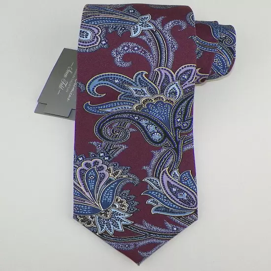 DANIEL CREMIEUX SIGNATURE Mens Plum Blue PAISLEY Silk 7-FOLD Tie Italy NWT