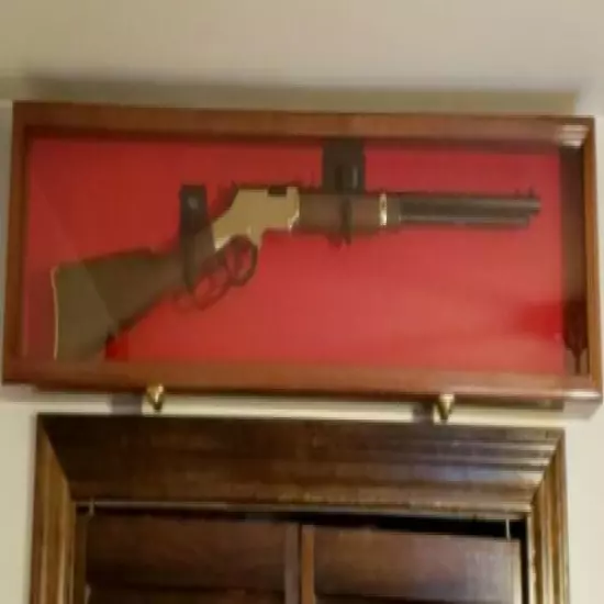 Gun Display Case Cabinet Rifle Walnut Black Wood Shotgun Frame Shadow Box 44" 