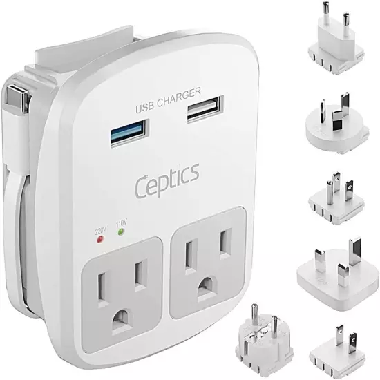 Ceptics World Travel Adapter Kit for Europe, UK, China, Australia, Japan