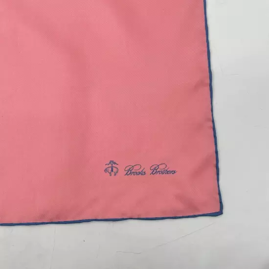 Brooks Brothers Pink Pocket Square Handkerchief Hanky 100% Silk 17x17" blue trim