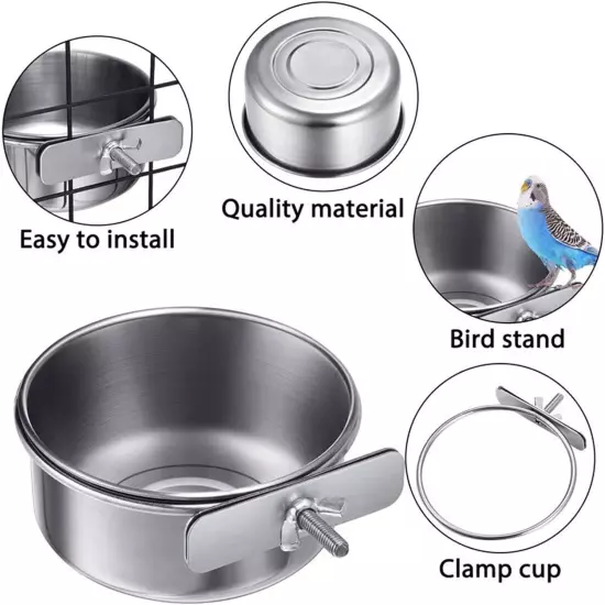 4 pcs Bird Feeding Dish Cups, Three Sizes Parrot Stainless Steel Food Bowl... 