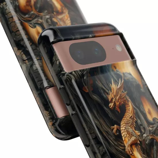 For iPhone, Samsung Galaxy, Pixel - Phone Case Cover - Carved Wood Dragon Print