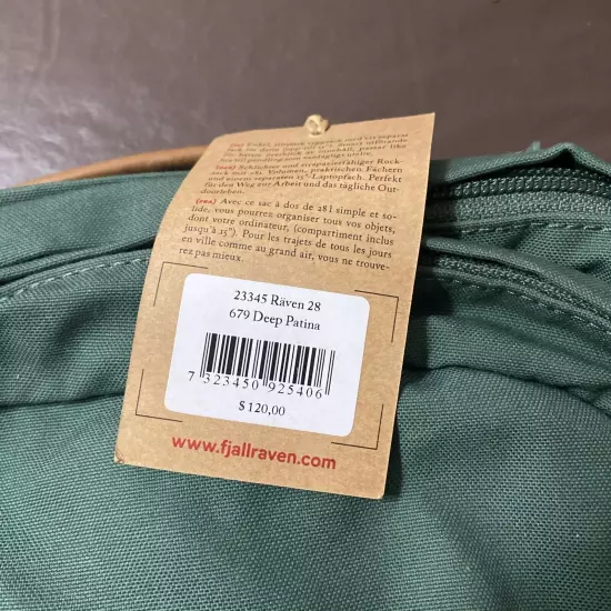 Fjallraven Raven 28 Backpack, Deep Patina Brand New With Tags