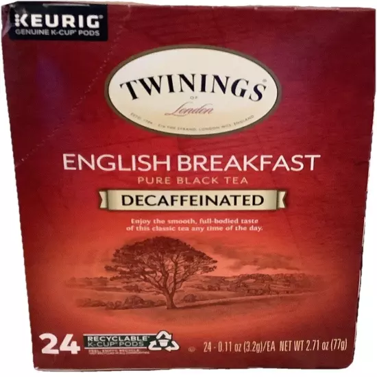 Pure Black Tea, English Breakfast, Decaffeinated, 24 K-Cup Pods, 0.11 oz Keurig