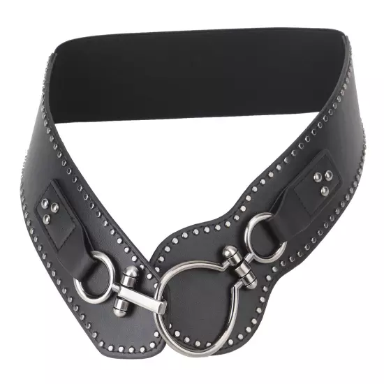 S-2XL Punk Goth Studded Round Buckle Dress Belts Women Wide Elastic Cinch Belt