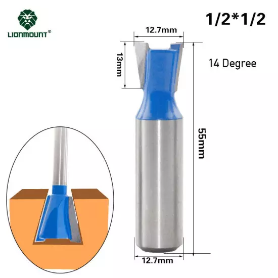 1/4" 12mm 1/2" Shank Dovetail Router Bit Set 1PC/6PCS 8 Degree 14 Degree