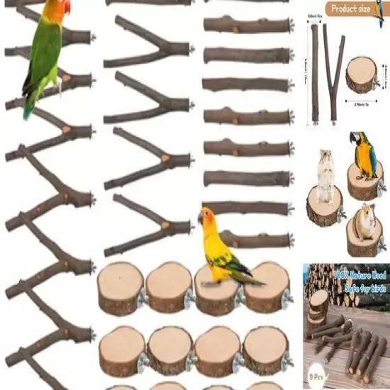 PCS Bird Perches Stand Toy, Natural Wood Parrot Perch Stand Bird Cage 9