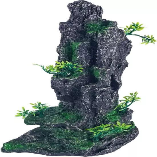 Mountain View Aquarium Ornament with Tree House Cave Bridge Resin