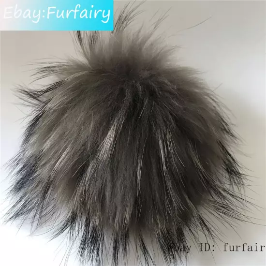 Large Real Raccoon Fur Ball Keychain Fox Fur Bag Charm Pendant Snap Button